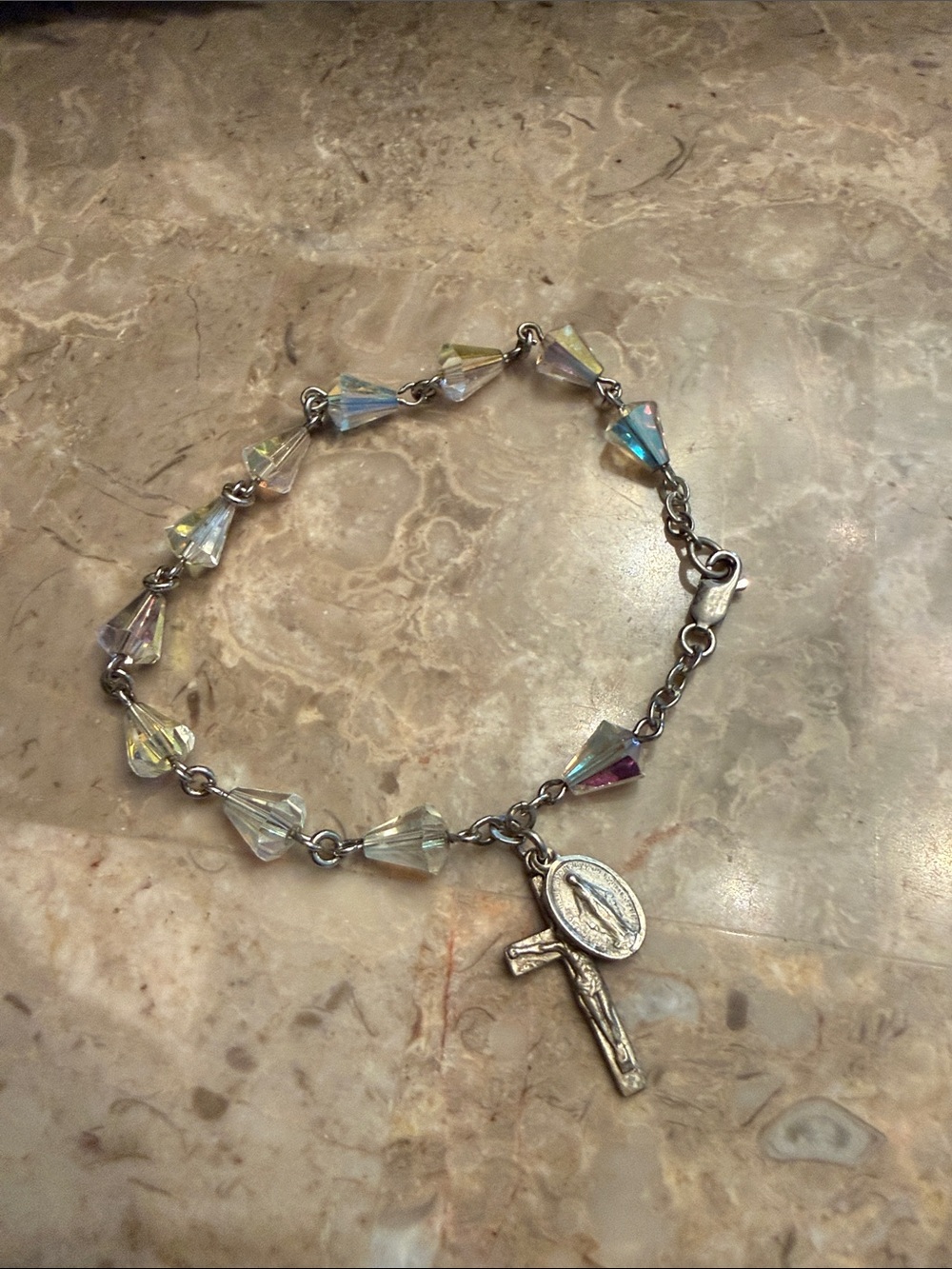 Vintage sterling silver bliss, crystal rosary bracelet with a B stones 2 charms